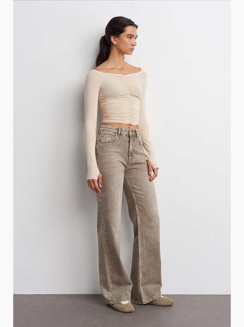 T-shirt off shoulder kort lange mouwen dilvin Crème - Kiabi