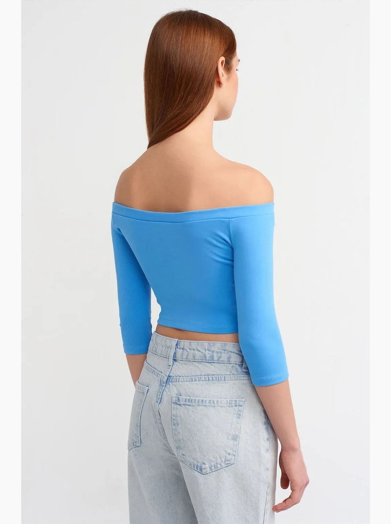 T-shirt off shoulder kort lange mouwen dilvin Electrisch blauw - Kiabi