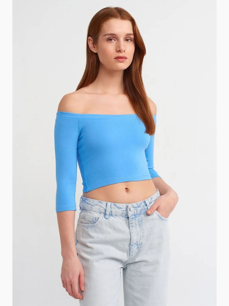 T-shirt off shoulder kort lange mouwen dilvin Electrisch blauw - Kiabi