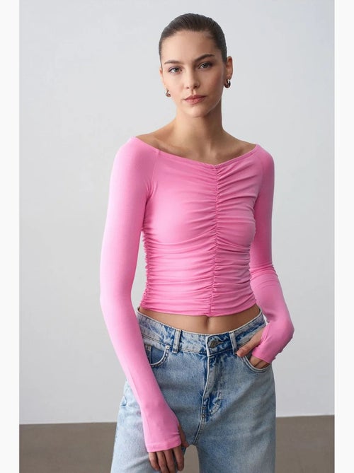 T-shirt off shoulder kort lange mouwen dilvin - Kiabi T-shirt off shoulder kort lange mouwen dilvin - Kiabi