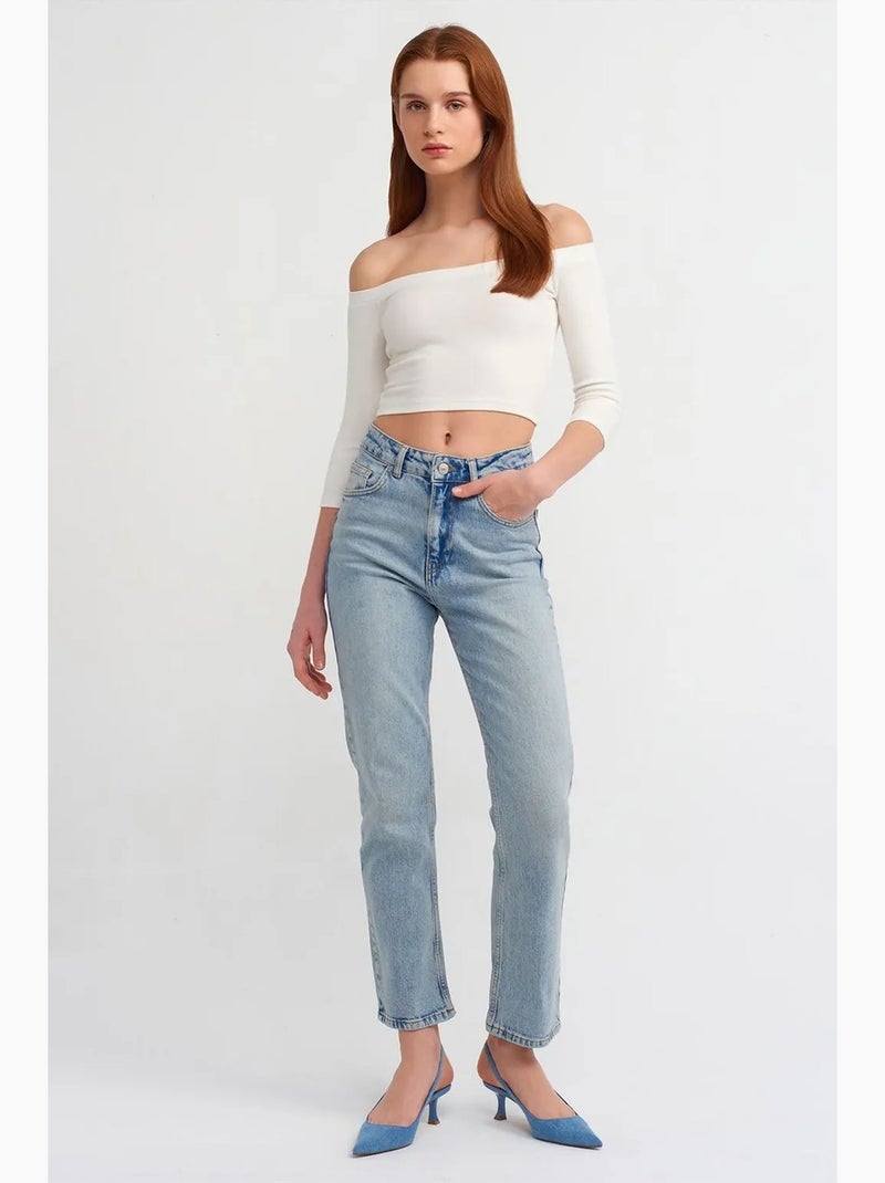 T-shirt off shoulder kort lange mouwen dilvin Ivoor - Kiabi