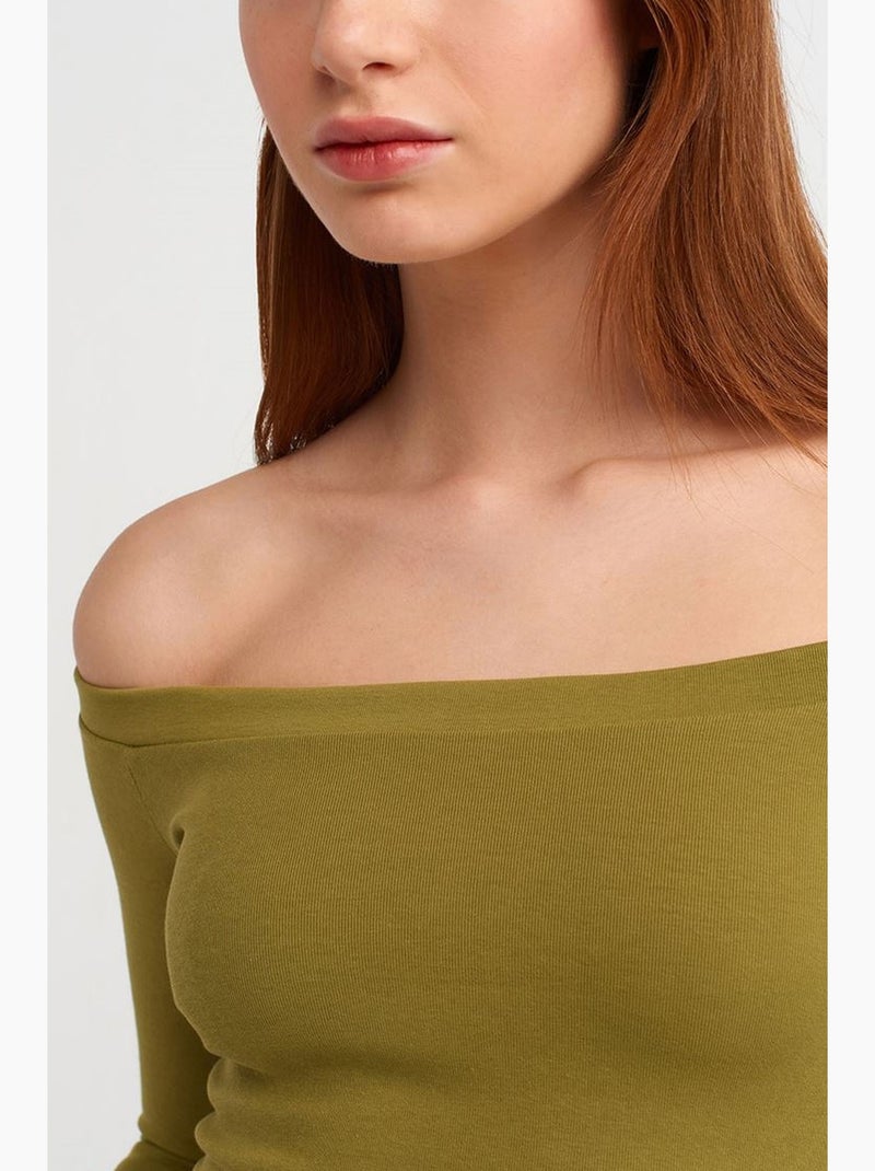 T-shirt off shoulder kort lange mouwen dilvin Kaki - Kiabi