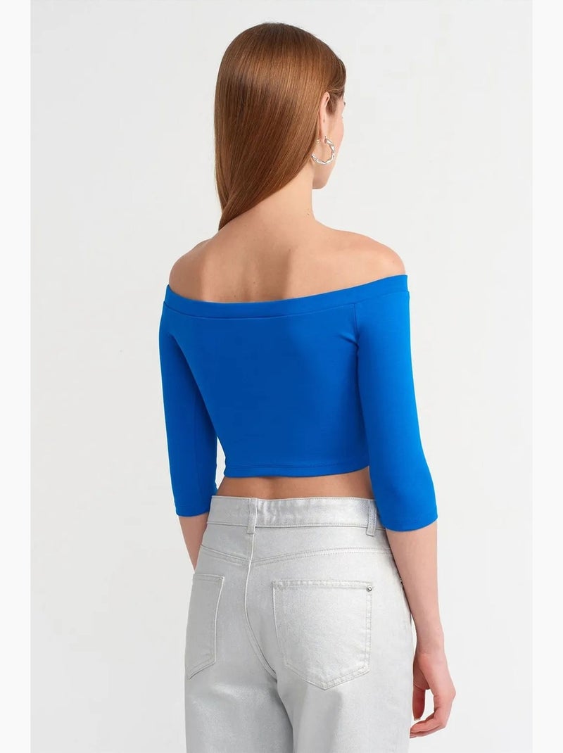 T-shirt off shoulder kort lange mouwen dilvin Kobaltblauw - Kiabi