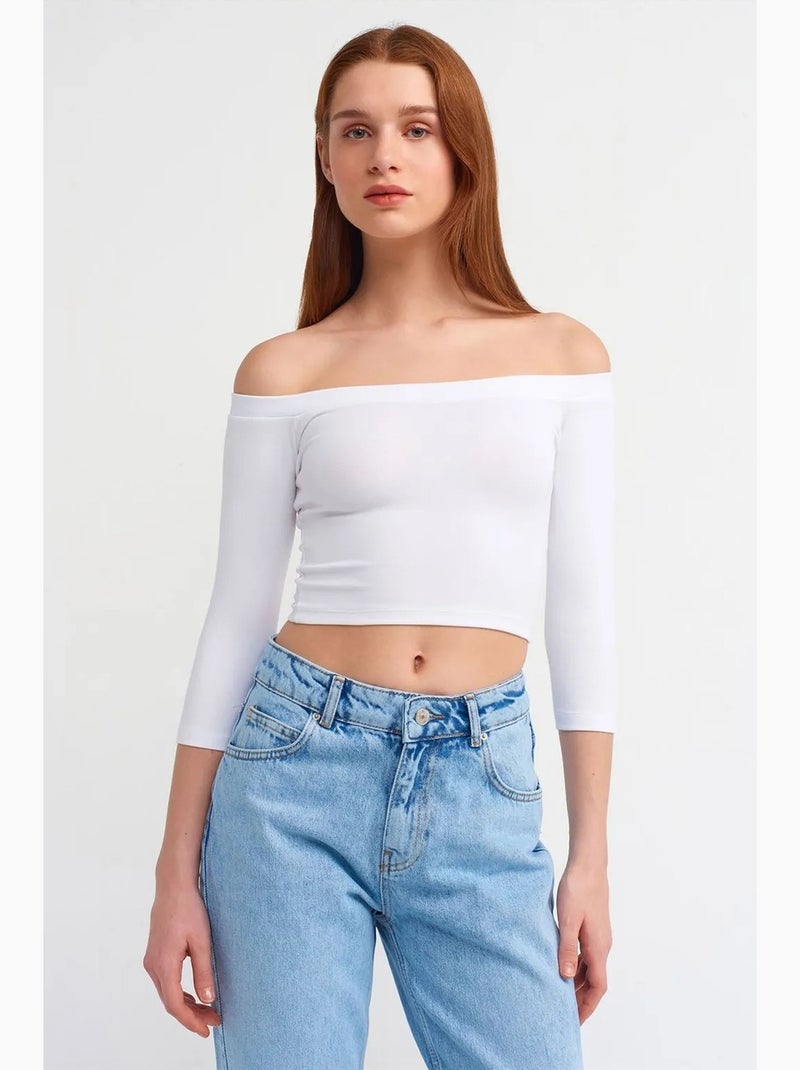 T-shirt off shoulder kort lange mouwen dilvin Wit - Kiabi