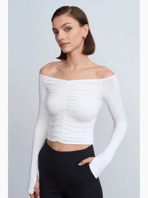 T-shirt off shoulder kort lange mouwen dilvin - Kiabi T-shirt off shoulder kort lange mouwen dilvin - Kiabi