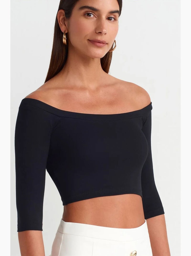 T-shirt off shoulder kort lange mouwen dilvin Zwart - Kiabi