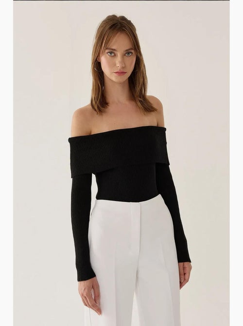 T-shirt off shoulder madonnakraag gebreid lange mouw hiccup - Kiabi T-shirt off shoulder madonnakraag gebreid lange mouw hiccup - Kiabi