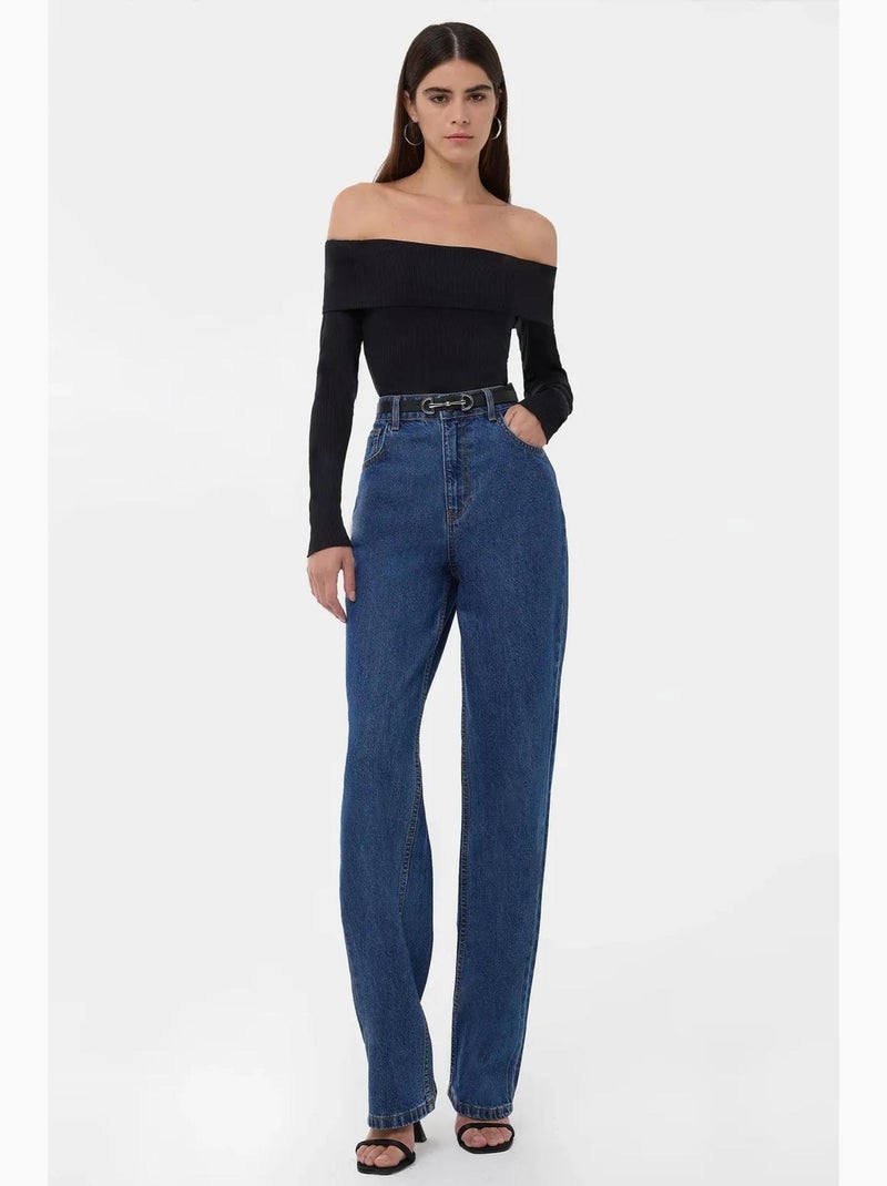T-shirt off shoulder madonnakraag lange mouw hiccup Zwart - Kiabi