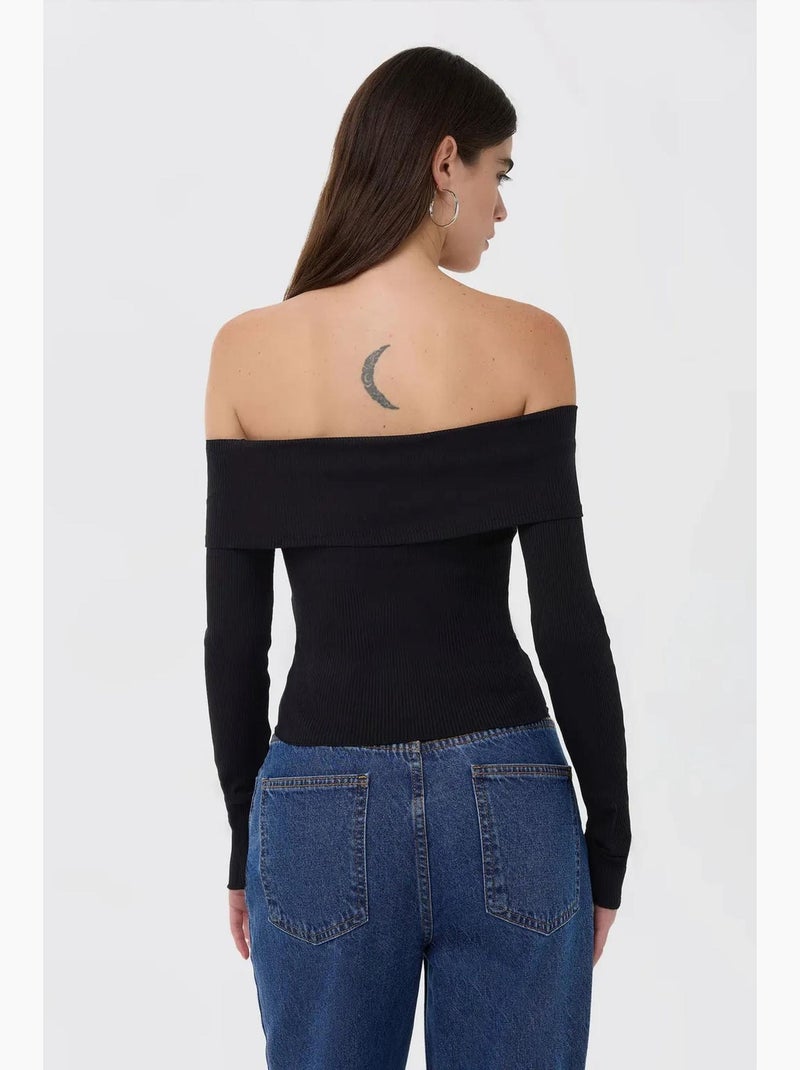 T-shirt off shoulder madonnakraag lange mouw hiccup Zwart - Kiabi