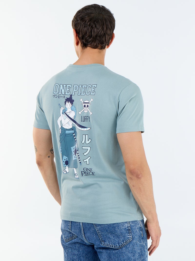 T-shirt 'One Piece' met korte mouwen, voor- en achterkant bedrukt Blauw - Kiabi