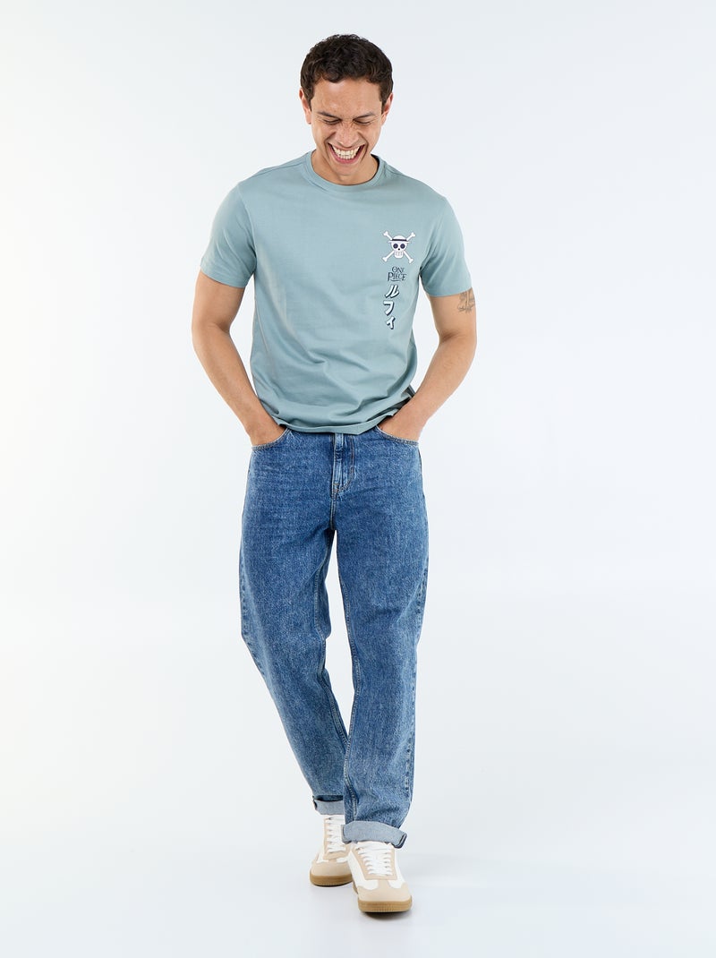 T-shirt 'One Piece' met korte mouwen, voor- en achterkant bedrukt Blauw - Kiabi