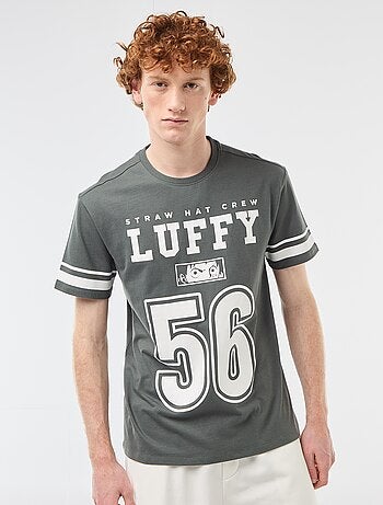 T-shirt 'One piece' van effen katoen met gestreepte mouwen