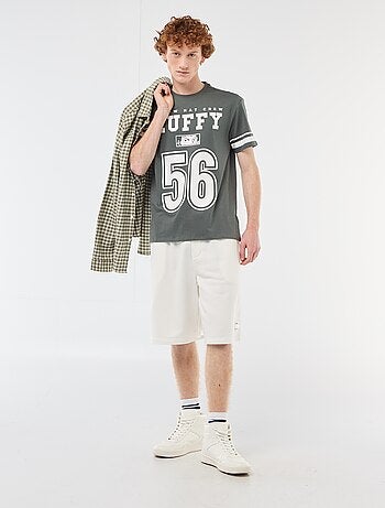 T-shirt 'One piece' van effen katoen met gestreepte mouwen