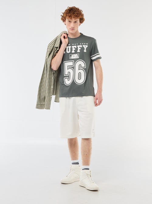 T-shirt 'One piece' van effen katoen met gestreepte mouwen - Kiabi