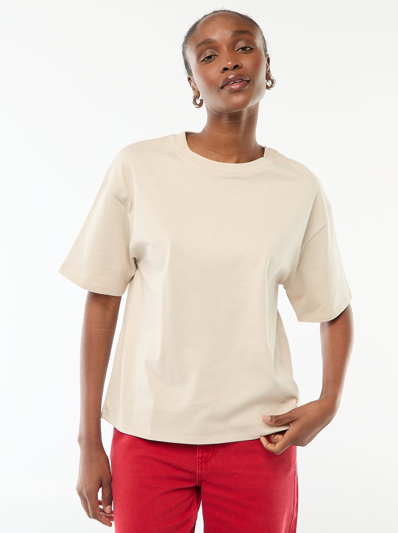 T-shirt oversize à col rond Beige - Kiabi