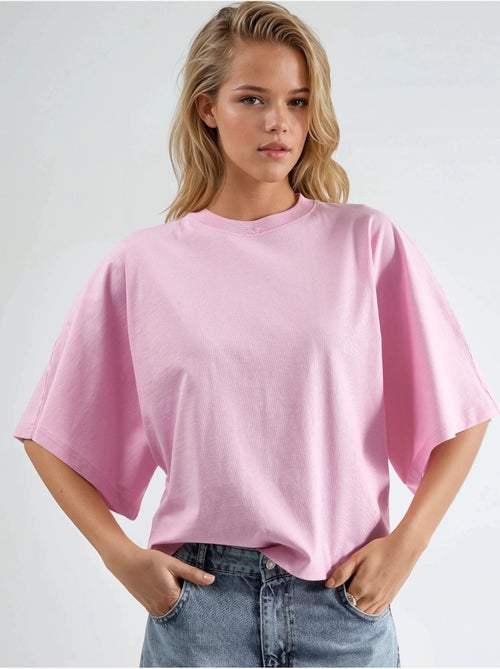 T-shirt oversize à col rond côtelé busem - Kiabi
