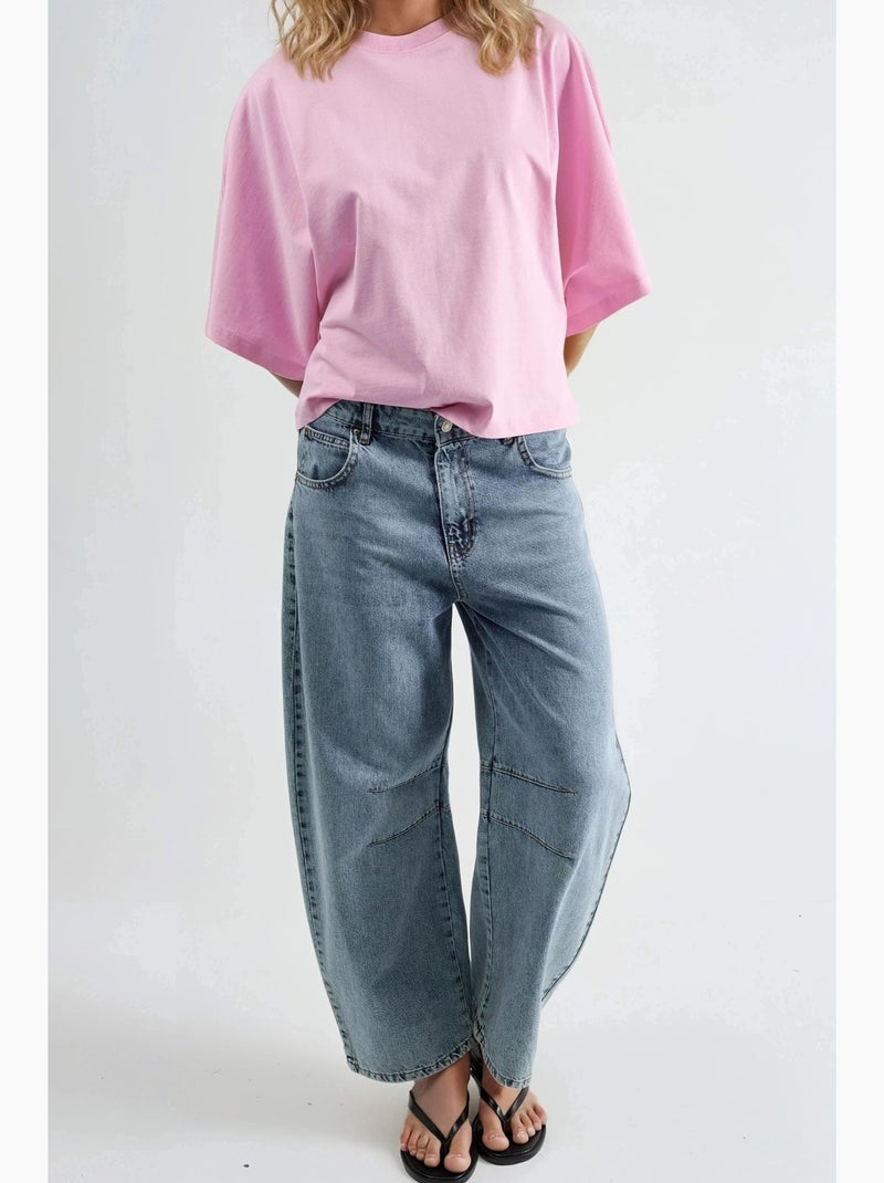 T-shirt oversize à col rond côtelé busem Rose pâle - Kiabi