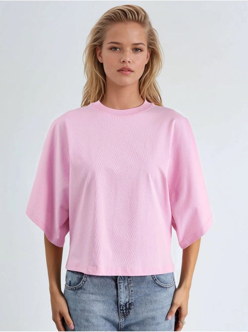 T-shirt oversize à col rond côtelé busem - Kiabi