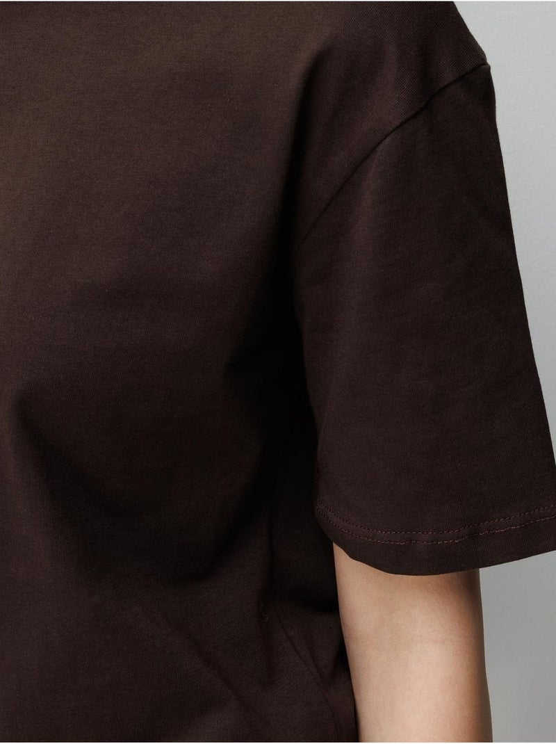 T-shirt oversize à col rond côtelé mixray Marron chocolat - Kiabi