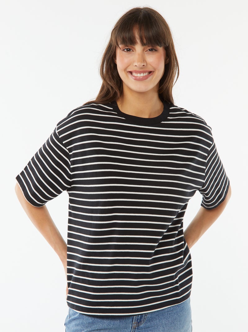 T-shirt oversize à col rond Noir/Blanc - Kiabi