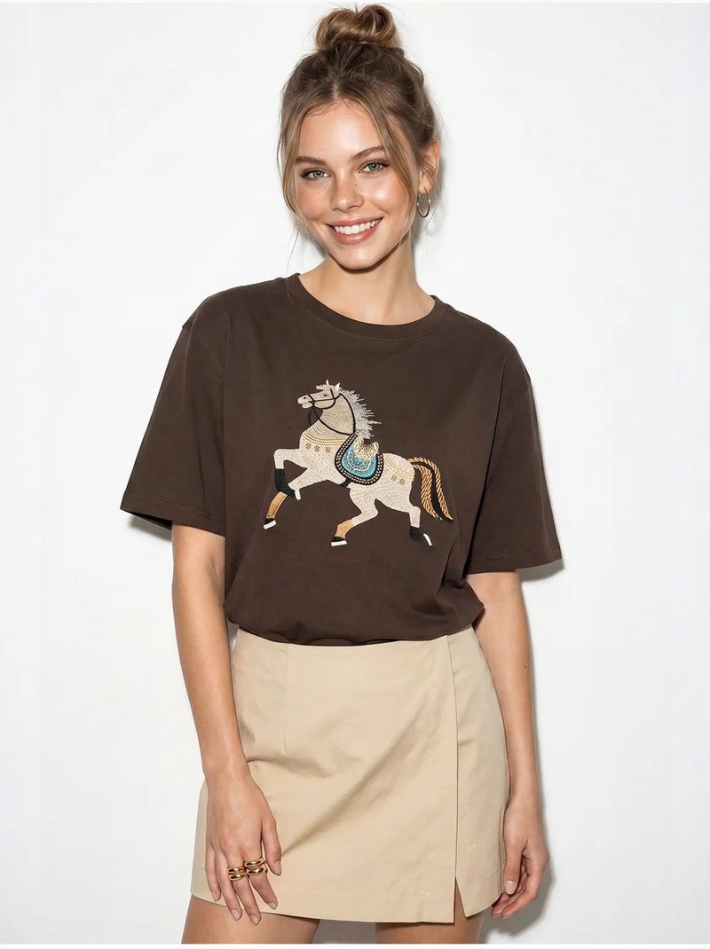 T-shirt oversize à sequins brodés lucci Marron - Kiabi