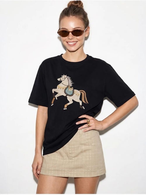 T-shirt oversize à sequins brodés lucci - Kiabi
