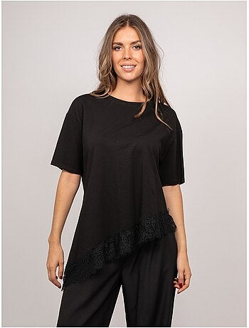 T-shirt oversize asymétrique bordure dentelle forinel