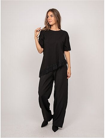 T-shirt oversize asymétrique bordure dentelle forinel