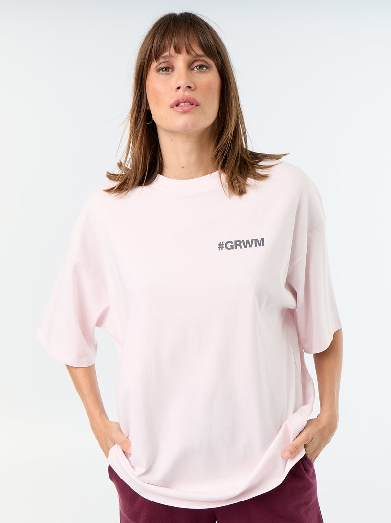 T-shirt oversize avec print au dos Rose - Kiabi
