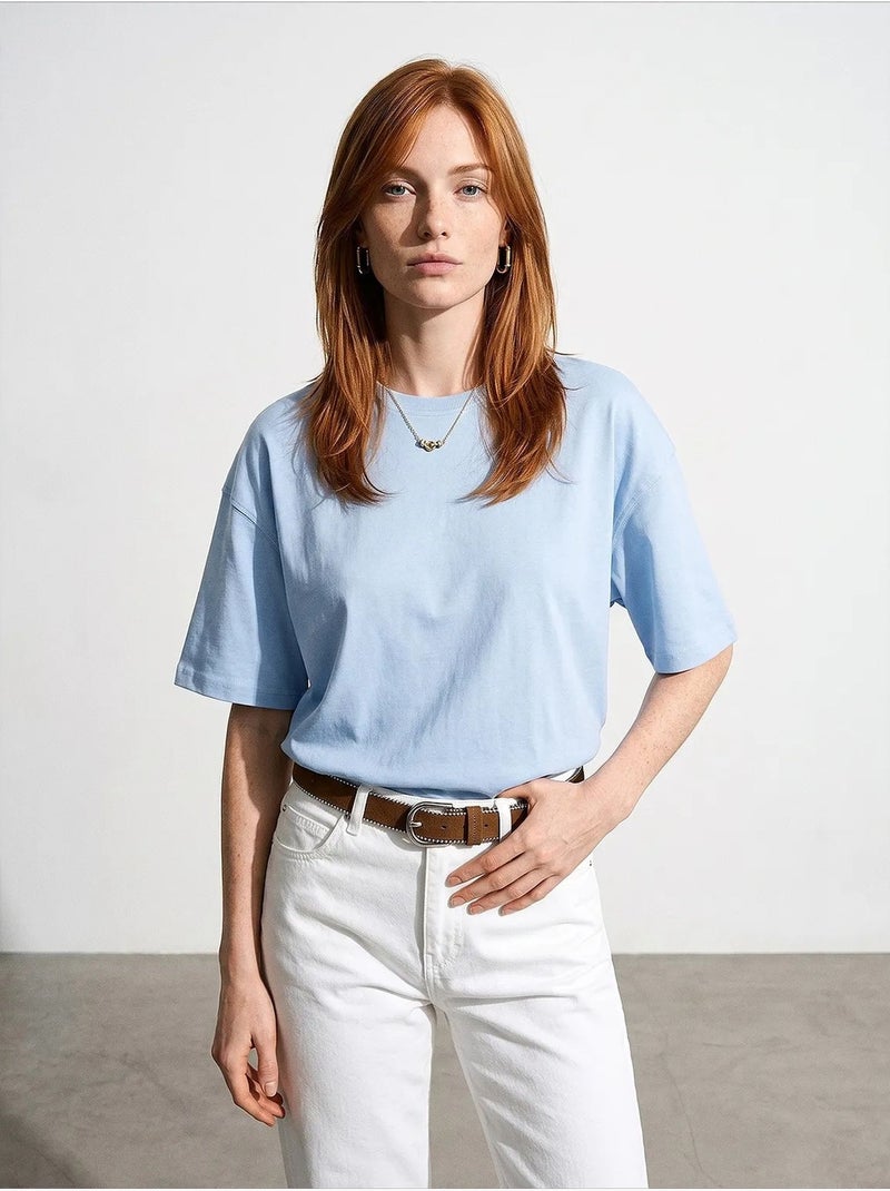 T-shirt oversize en coton à col rond dilvin Bleu ciel - Kiabi