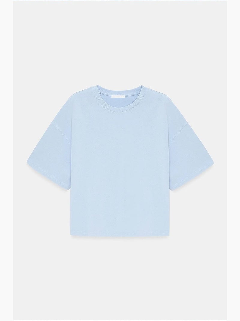 T-shirt oversize en coton à col rond dilvin Bleu ciel - Kiabi
