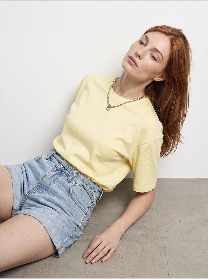 T-shirt oversize en coton à col rond dilvin Jaune citron - Kiabi