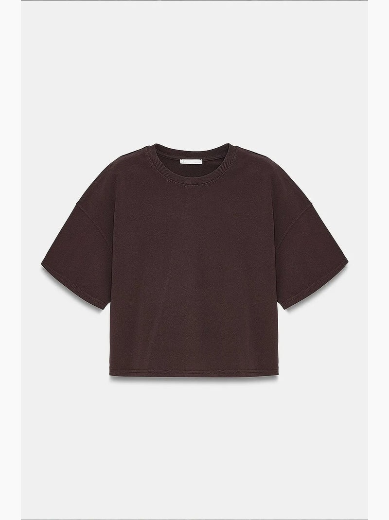 T-shirt oversize en coton à col rond dilvin Marron - Kiabi