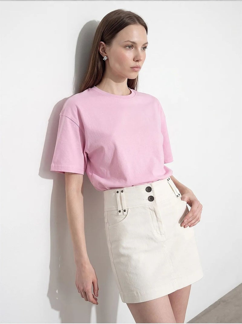 T-shirt oversize en coton à col rond dilvin Rose clair - Kiabi