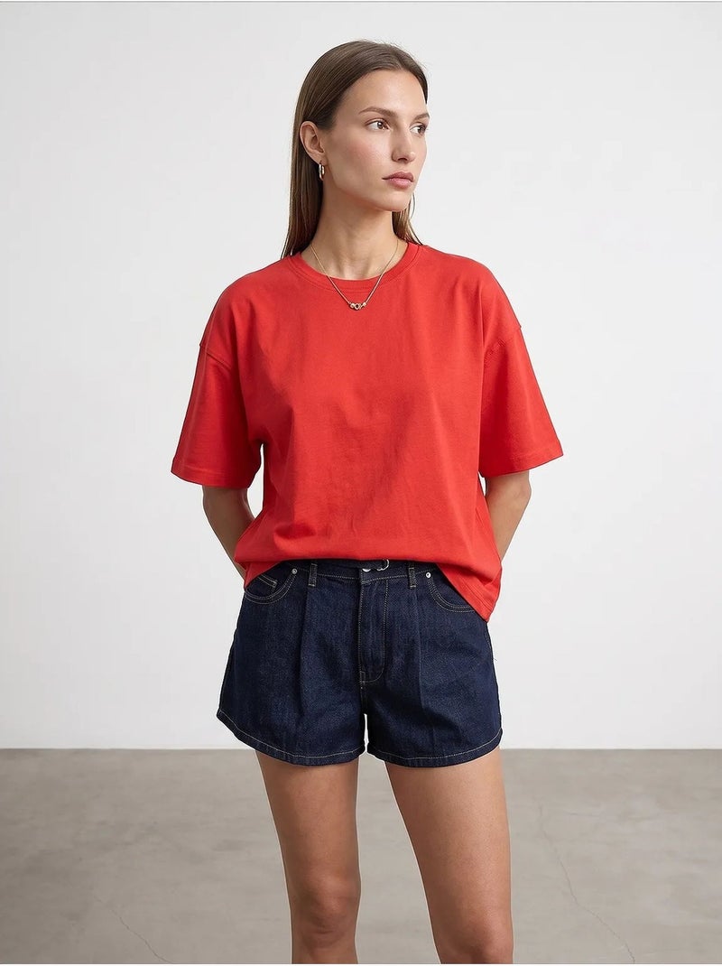 T-shirt oversize en coton à col rond dilvin Rouge - Kiabi