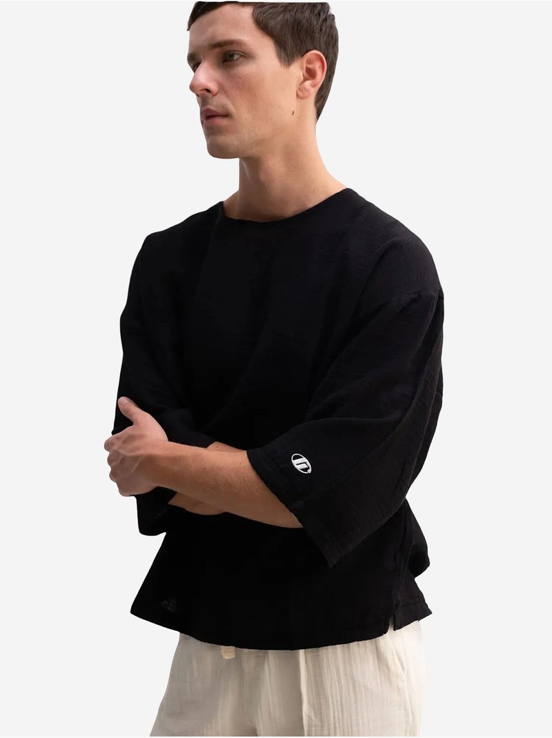 T-shirt oversize en coton à col rond giesto Noir - Kiabi