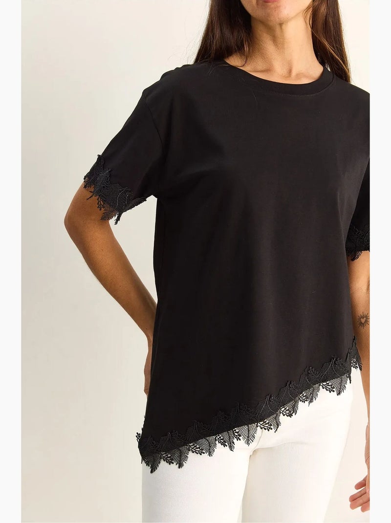 T-shirt oversize en coton à col rond lucci Noir - Kiabi