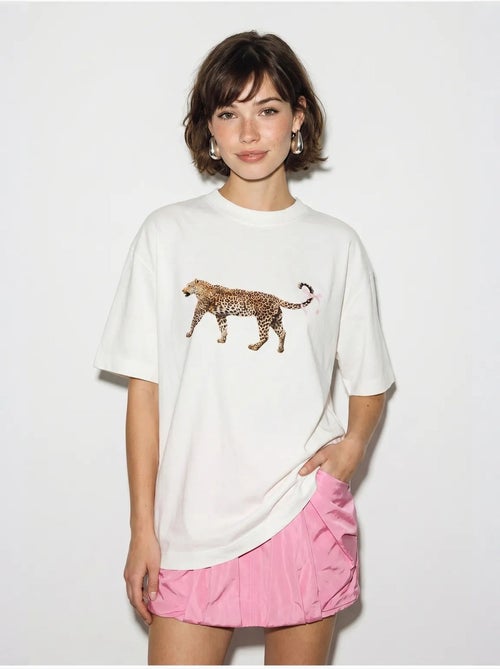 T-shirt oversize en coton à imprimé léopard lucci - Kiabi T-shirt oversize en coton à imprimé léopard lucci - Kiabi