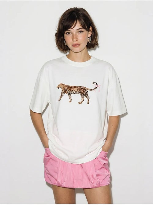 T-shirt oversize en coton à imprimé léopard lucci - Kiabi T-shirt oversize en coton à imprimé léopard lucci - Kiabi