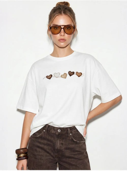 T-shirt oversize en coton avec imprimé cœur lucci - Kiabi T-shirt oversize en coton avec imprimé cœur lucci - Kiabi