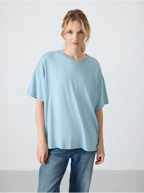 T-shirt oversize en coton et modal à col rond tommy - Kiabi