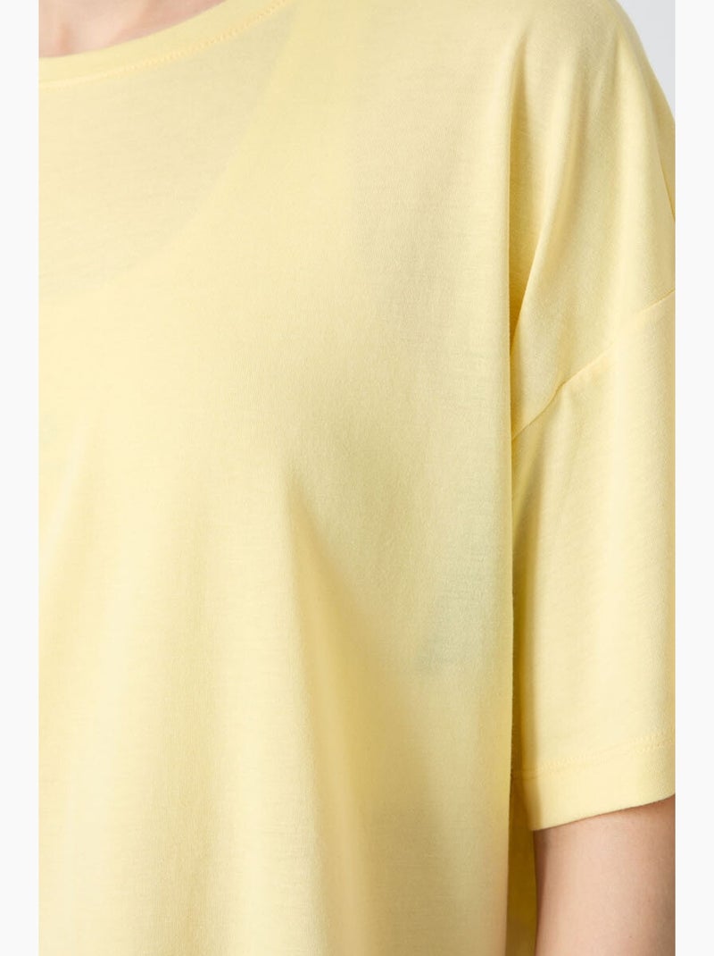 T-shirt oversize en coton et modal à col rond tommy Jaune citron - Kiabi