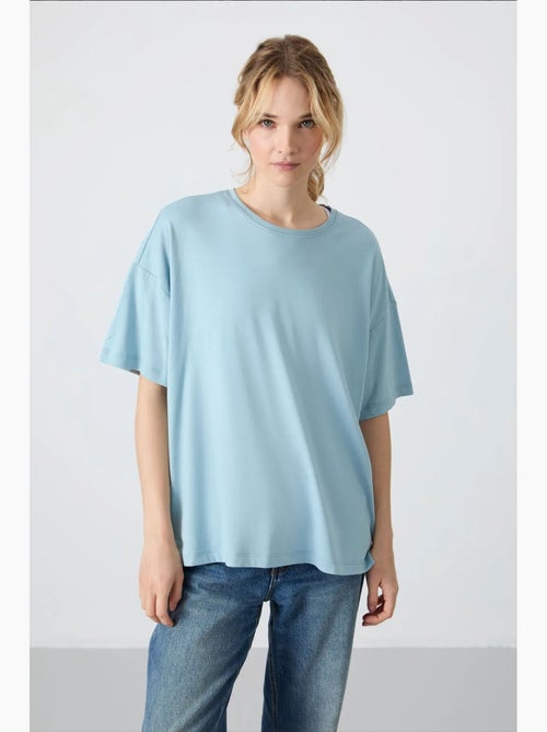 T-shirt oversize en coton et modal à col rond tommy - Kiabi