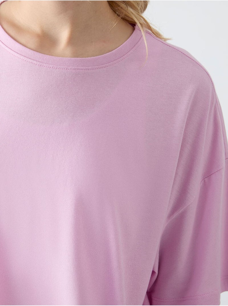 T-shirt oversize en coton et modal à col rond tommy Lavande - Kiabi