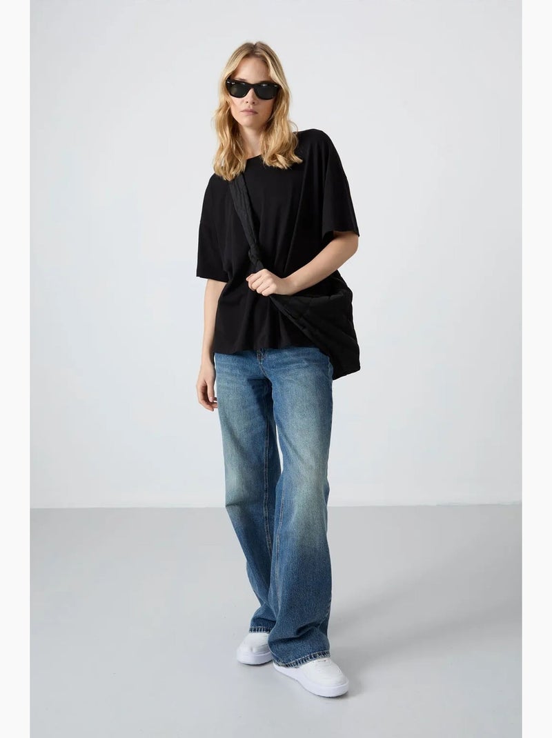 T-shirt oversize en coton et modal à col rond tommy Noir - Kiabi