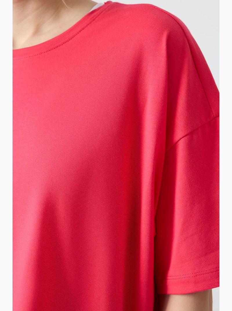 T-shirt oversize en coton et modal à col rond tommy Rose foncé - Kiabi
