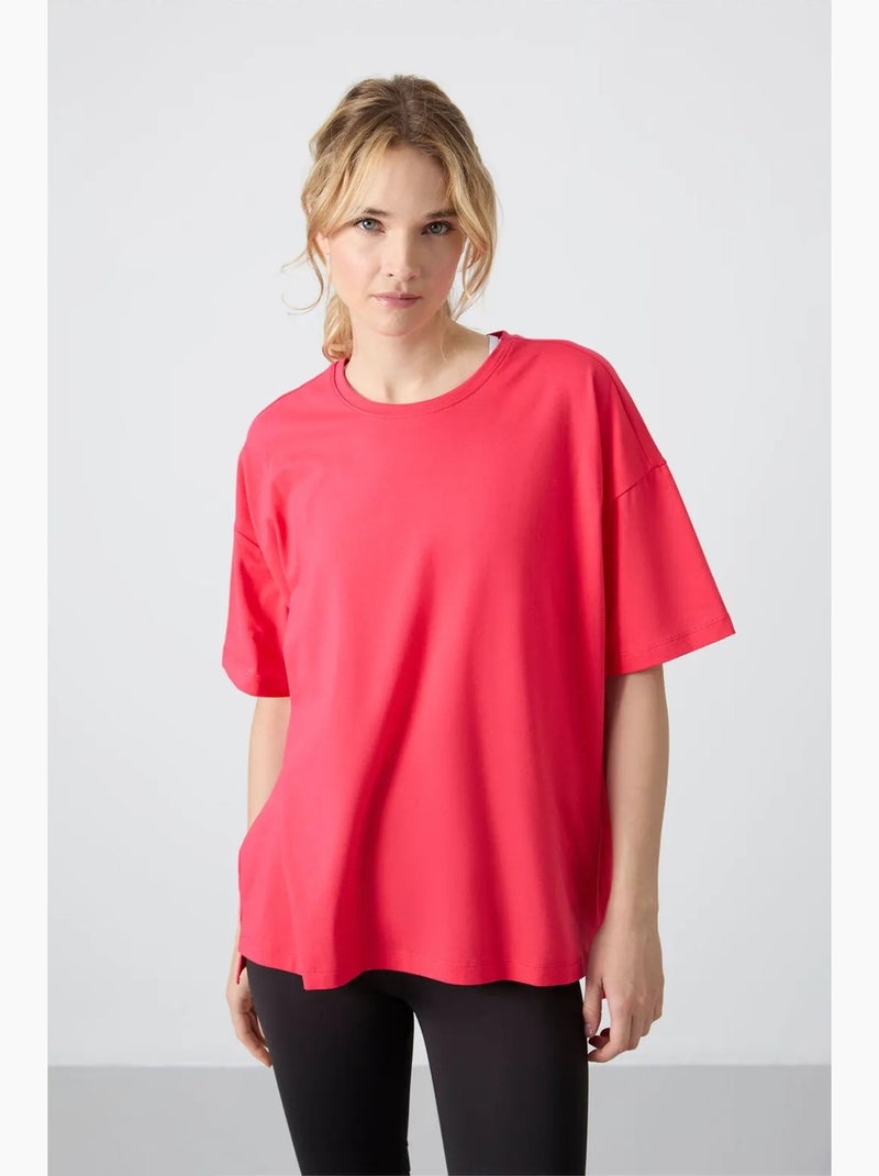 T-shirt oversize en coton et modal à col rond tommy Rose foncé - Kiabi