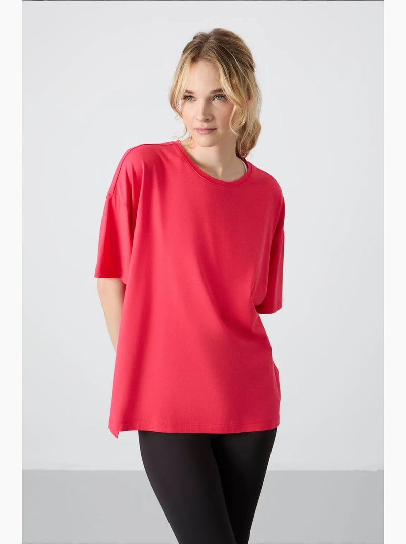 T-shirt oversize en coton et modal à col rond tommy Rouge - Kiabi