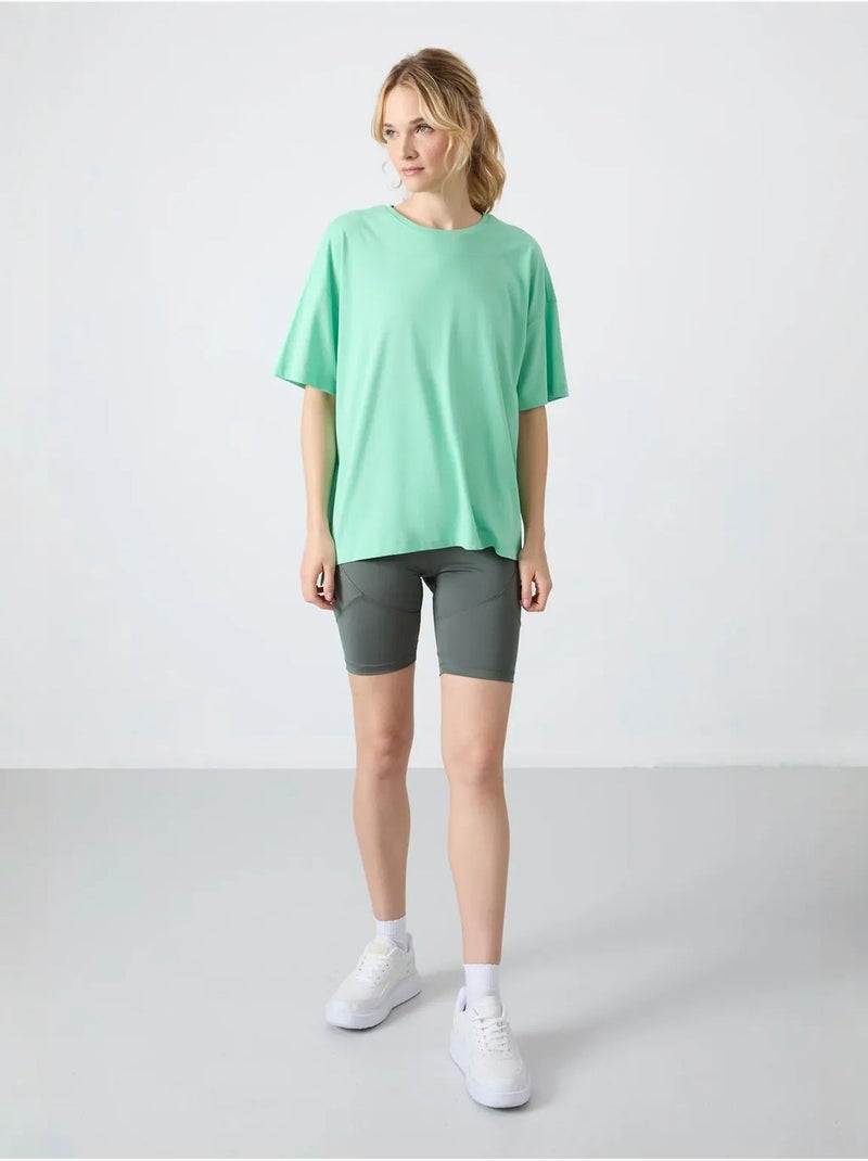 T-shirt oversize en coton et modal à col rond tommy Vert clair - Kiabi
