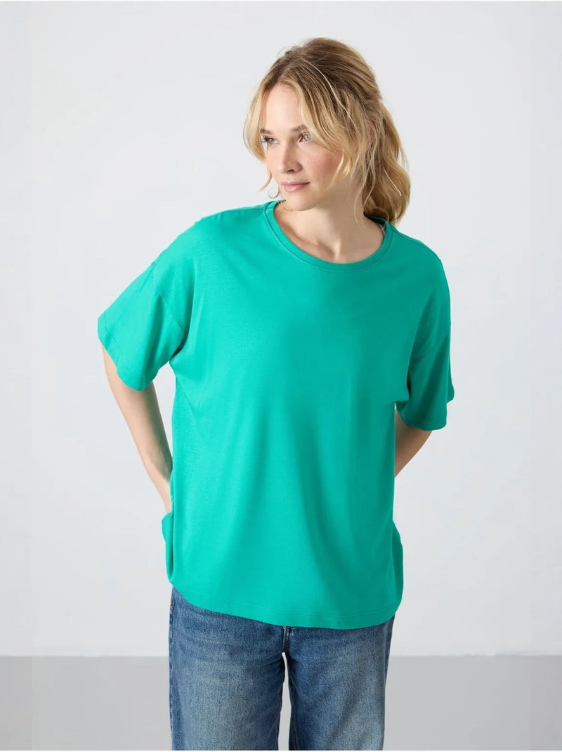 T-shirt oversize en coton et modal à col rond tommy Vert menthe - Kiabi
